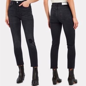 RE/DONE High Rise Ankle Skinny Crop Distressed Black Jeans